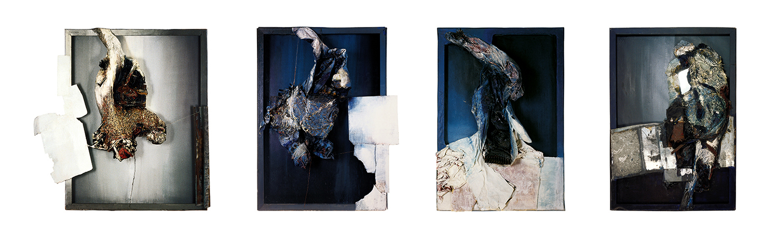 „Osoby” (fragment). Assemblage, emulsja, płótno. 1986-1989