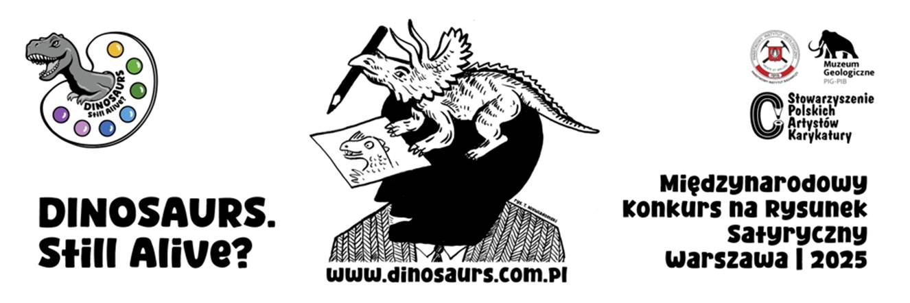 Dinozaur rysujący ołówkiem portret innego dinozaura.
