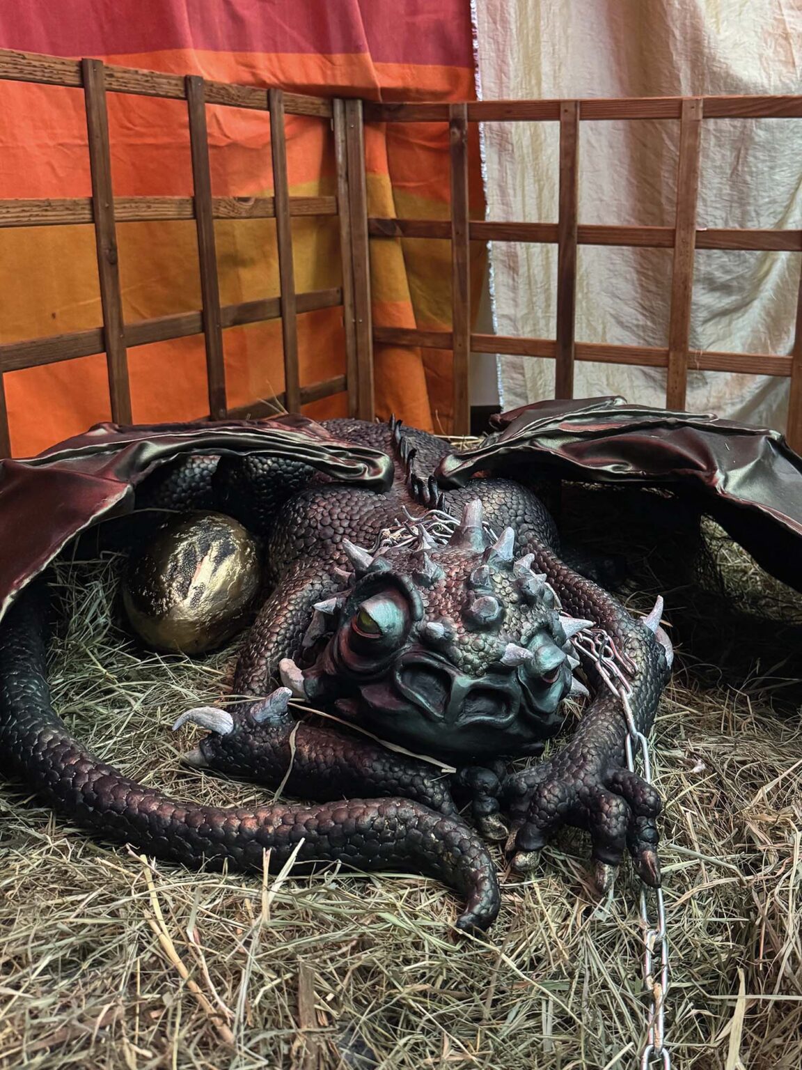 Widok wystawy dyplomowej, smok w klatce