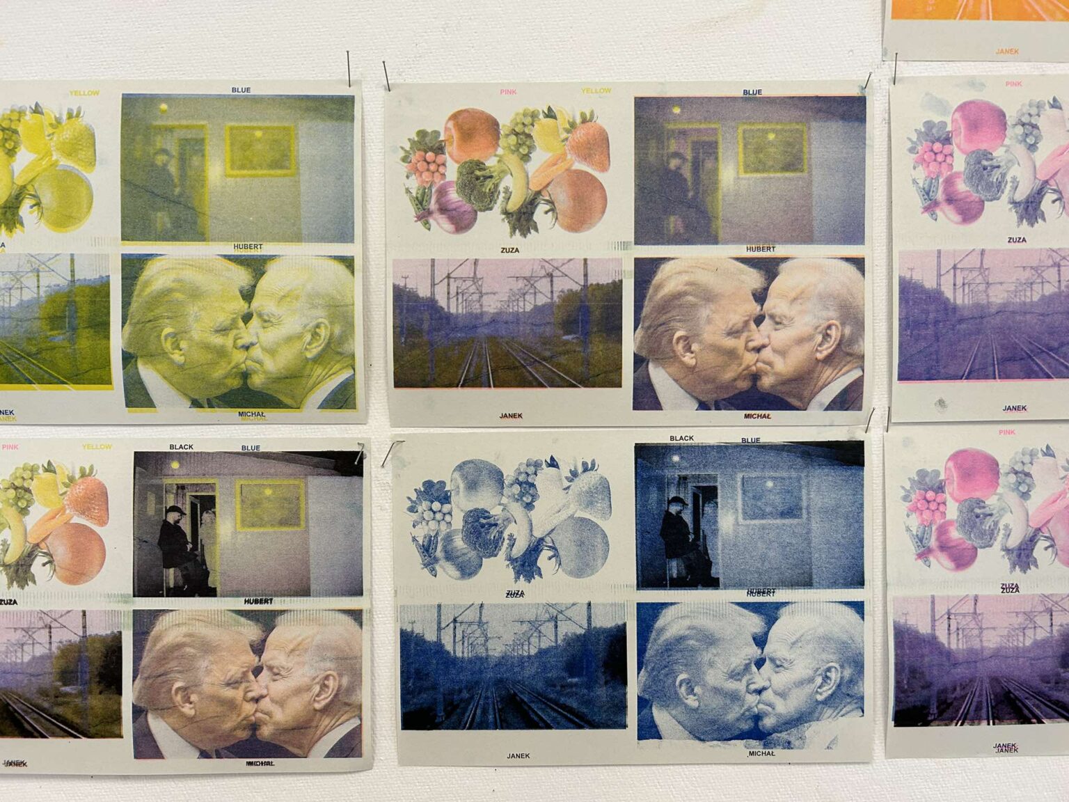 Cztery, powielone obrazy z wykorzystaniem różnych kolorów