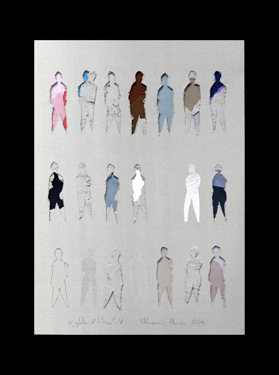 Sylwetki ludzkie wypełnione różnymi kolorami